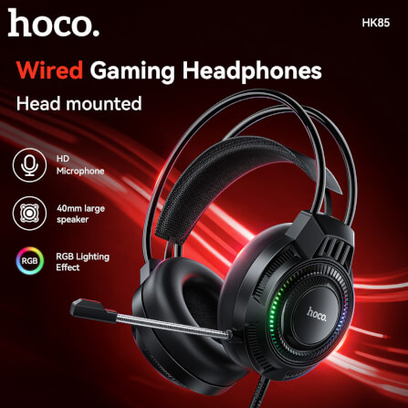 หูฟังเกมมิ่ง HOCO HK85 ดอกลำโพง 40MM ไมโครโฟน HD ถอดออกได้ แต่งไฟ RGB สายแจ็ค USB ยาว 2 เมตร_1